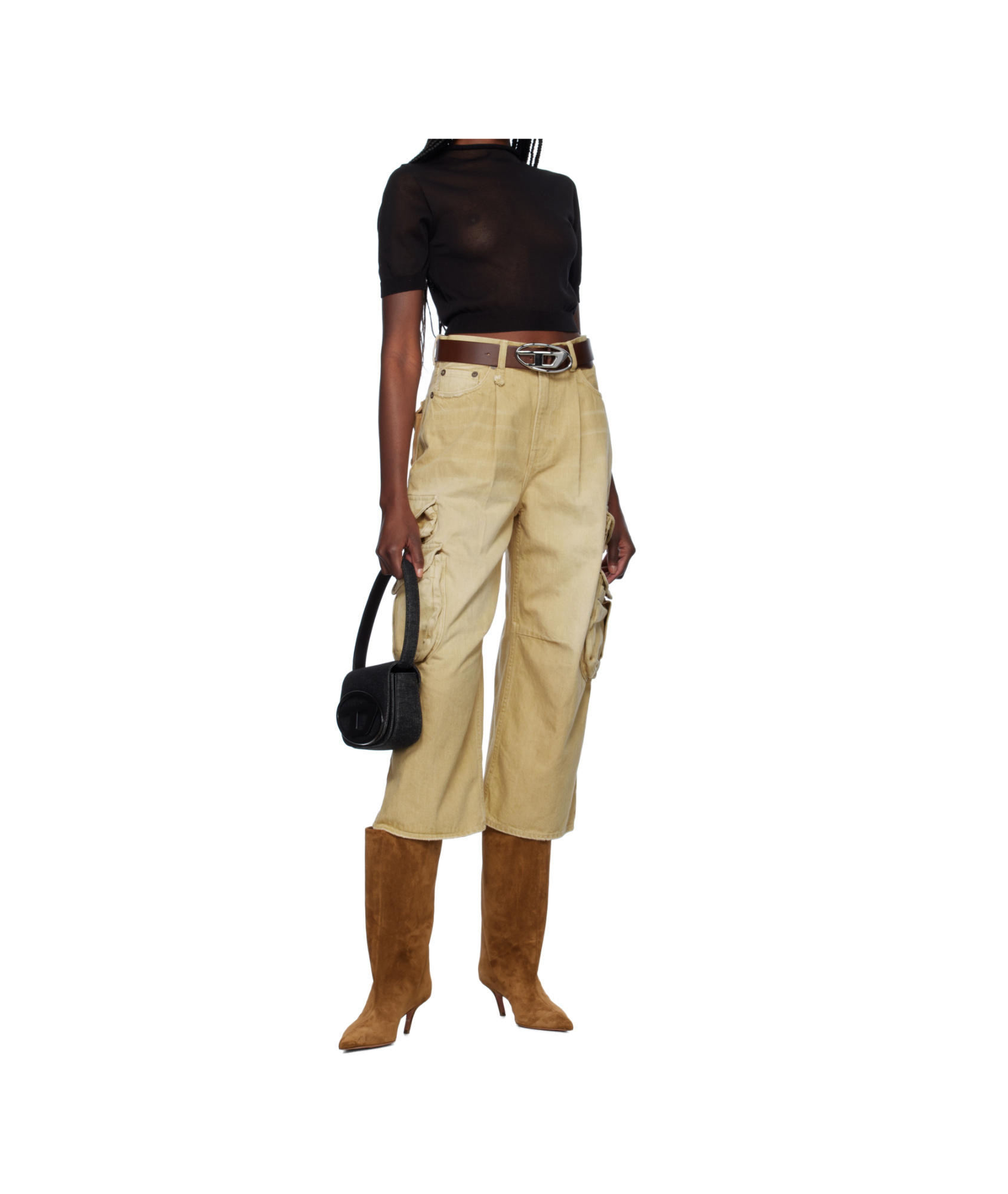 Diesel Belt With D Logo Buckle In Dark Brown
