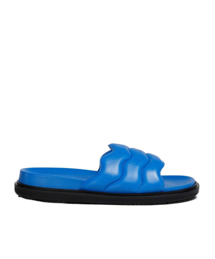 Shop Marni Blue Wavy Leather Slide Sandal