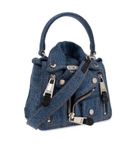 MOSCHINO MOSCHINO JACKET-STYLE LOGO PATCH DENIM SHOULDER BAG 