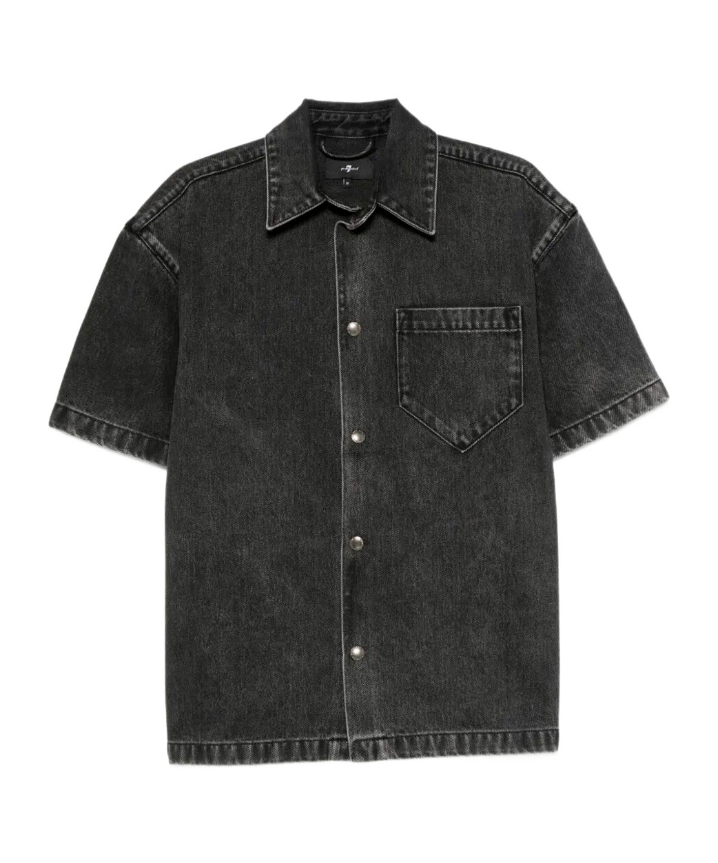 7 For All Mankind Ens Oversized Camp Denim Shirt Cavier In Black