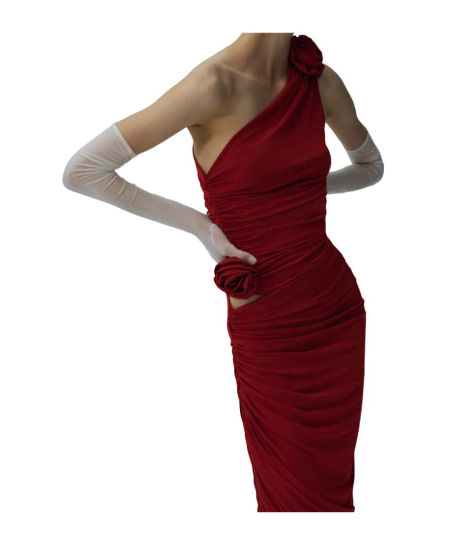 Magda Butrym Draped Viscose Blend One-shoulder Top In Red