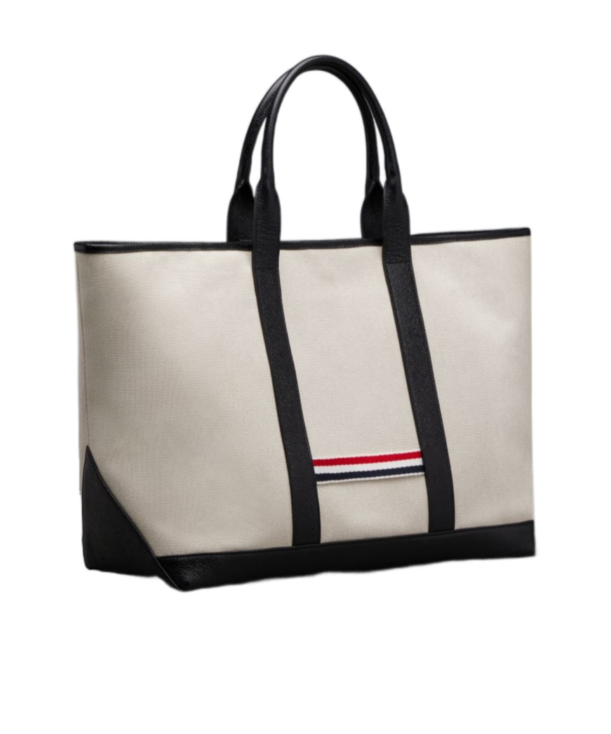 Thom Browne Medium Rwb-stripe Tote Bag In Gray