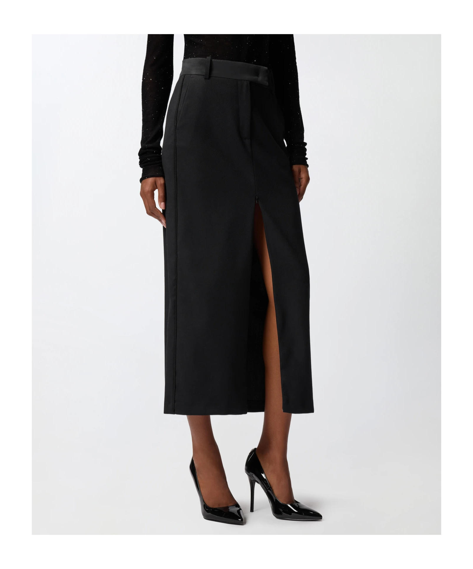 Pinko High-waisted Slit Midi Skirt In Black