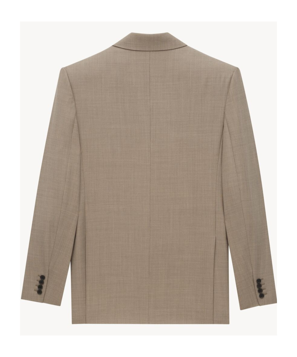 Saint Laurent Double-breasted Jacket In Caviar Wool In Nude