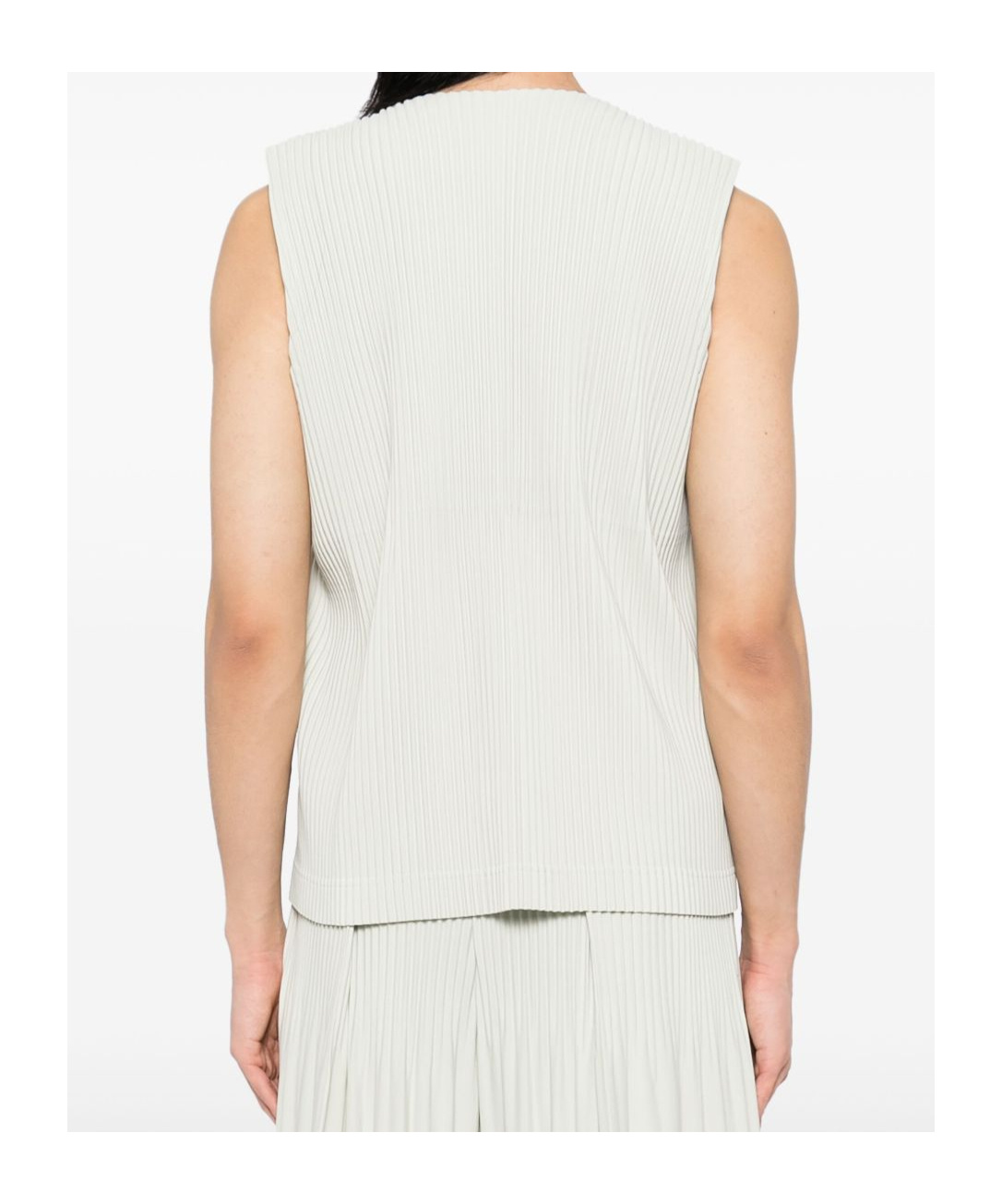 Shop Issey Miyake Pleated Round Neck Vest In White