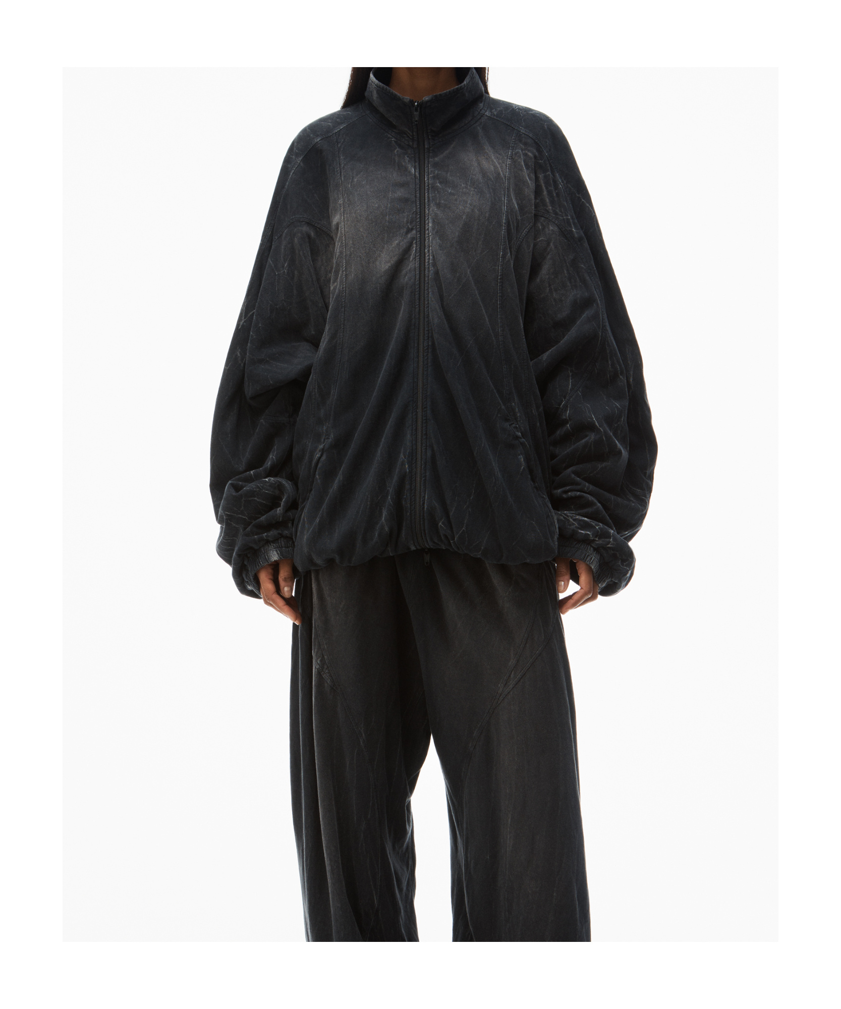Alexander Wang Pleated Motorcycle Jacket In Black