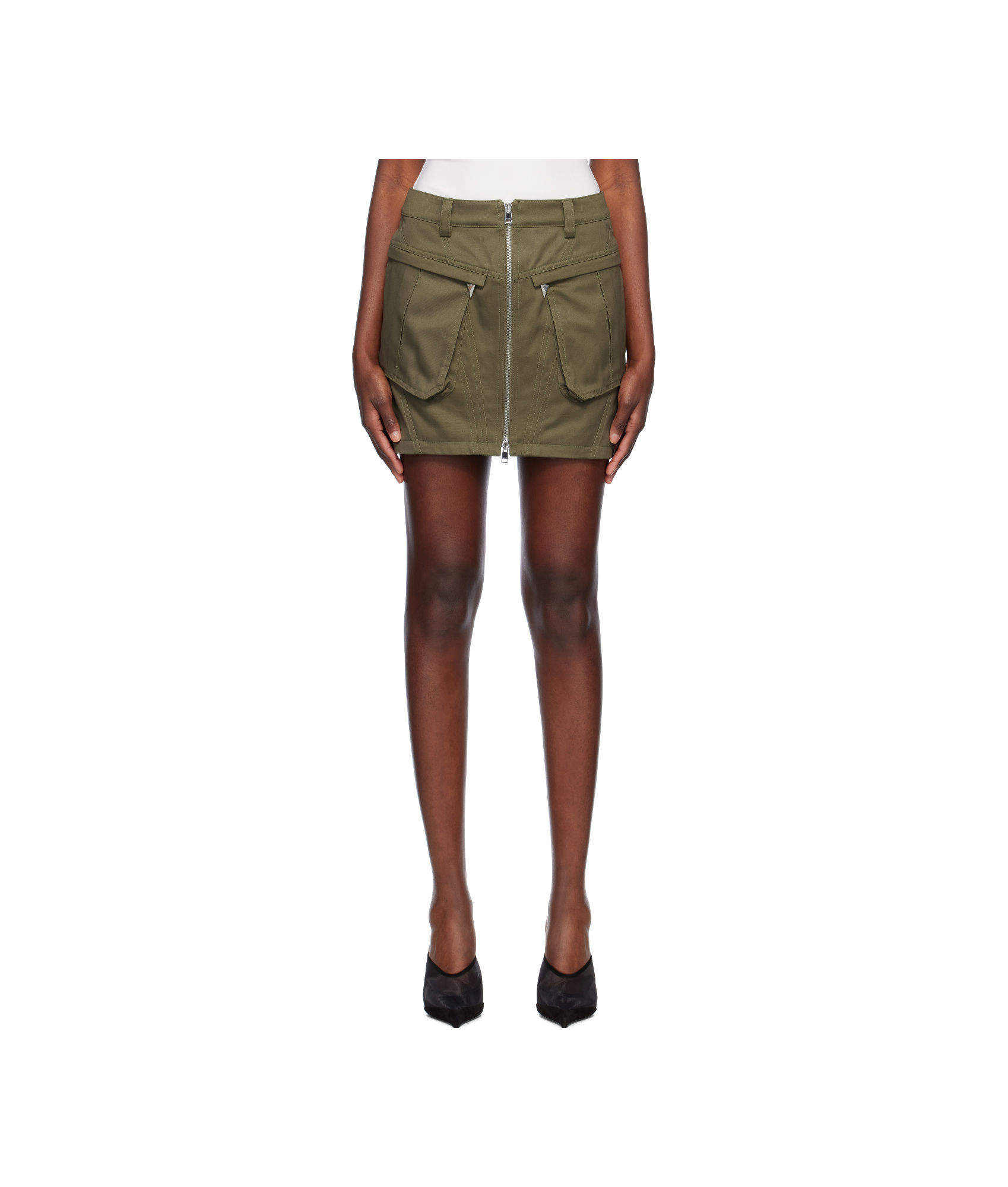 Mugler Khaki Cargo Miniskirt In Green