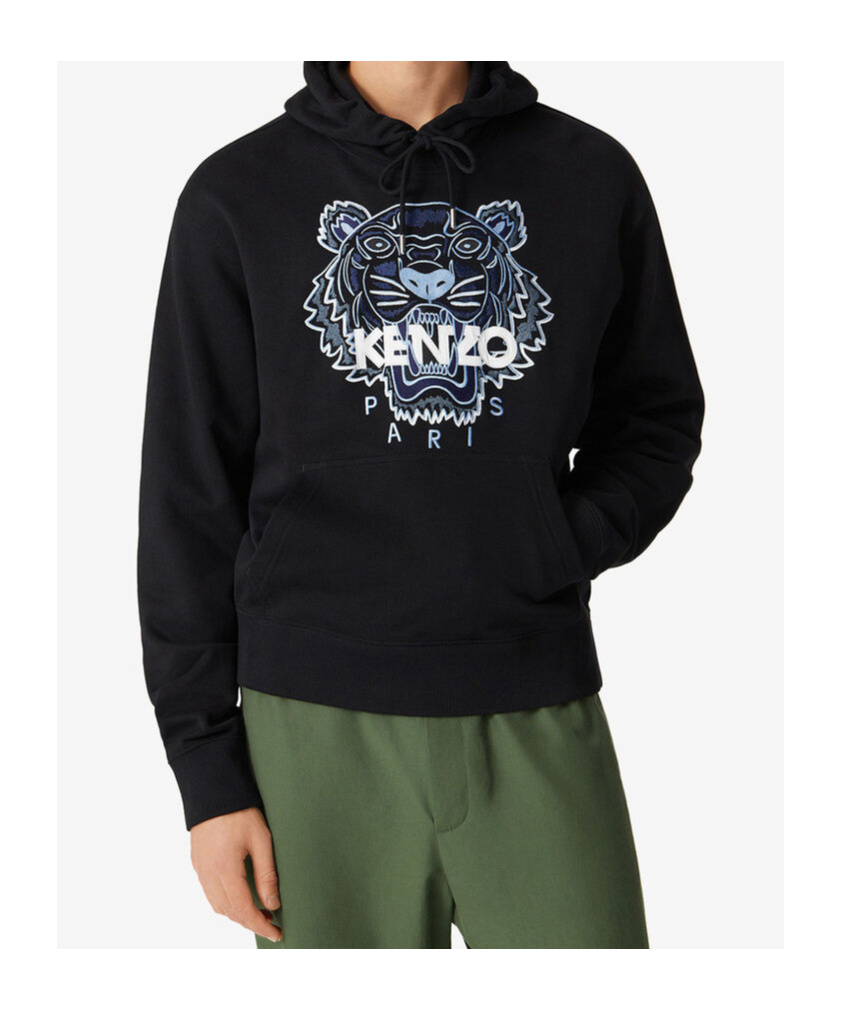 Kenzo Tiger Logo-embroidered Hoodie In Black