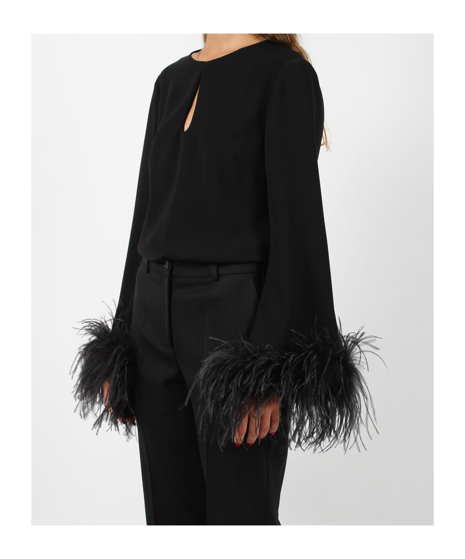 P.A.R.O.S.H FEATHER-EMBELLISHED BLOUSE