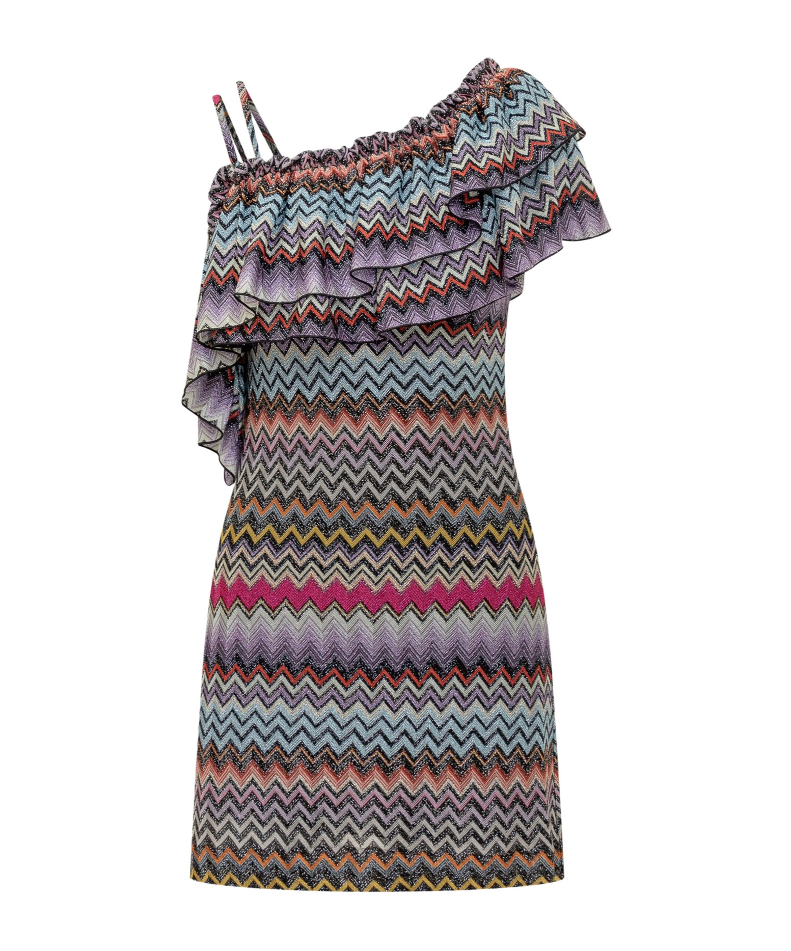 Missoni Zigzag Patterned One Sleeved Dress In Black