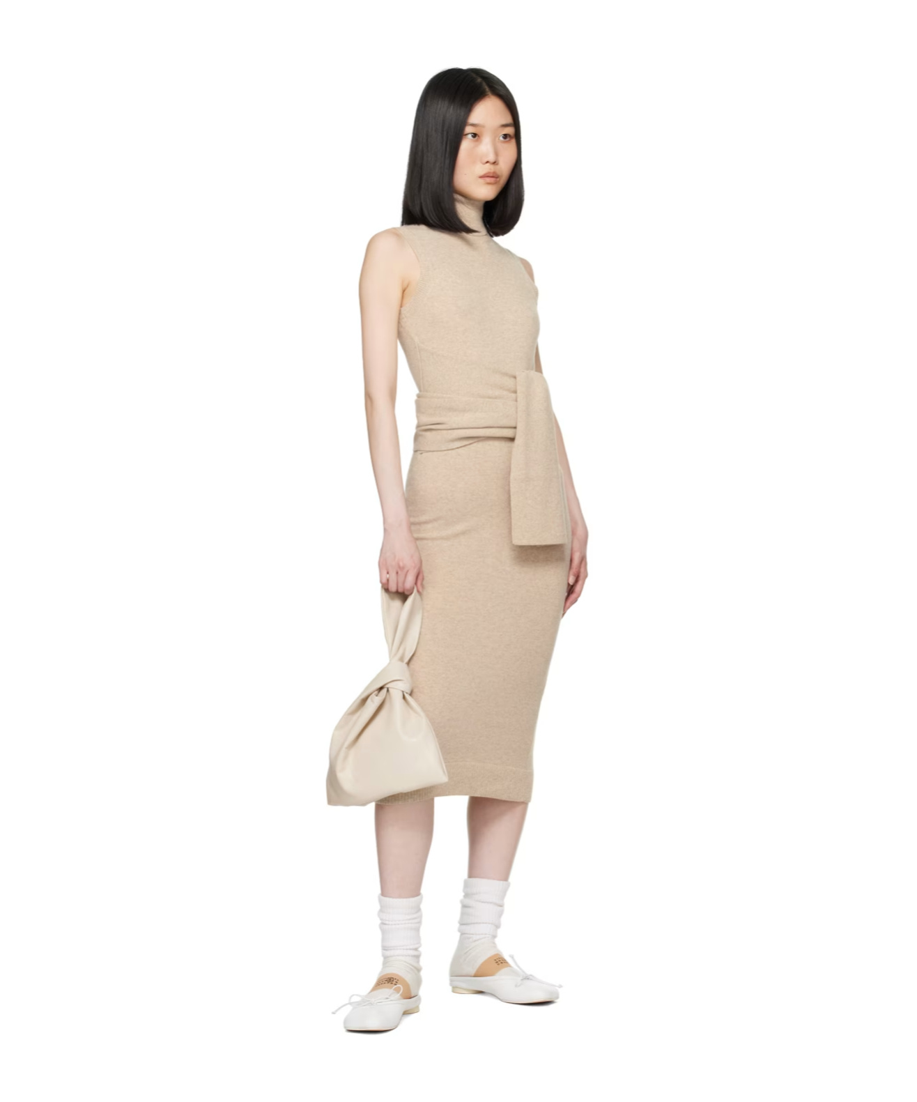 Shop Mm6 Maison Margiela Knitted Midi Dress In Nude