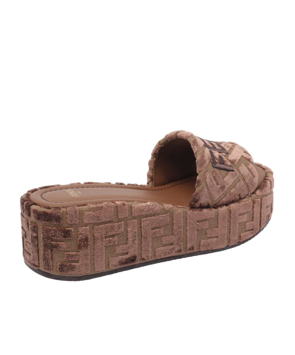 Fendi Ff Logo Platform Slides In Brown