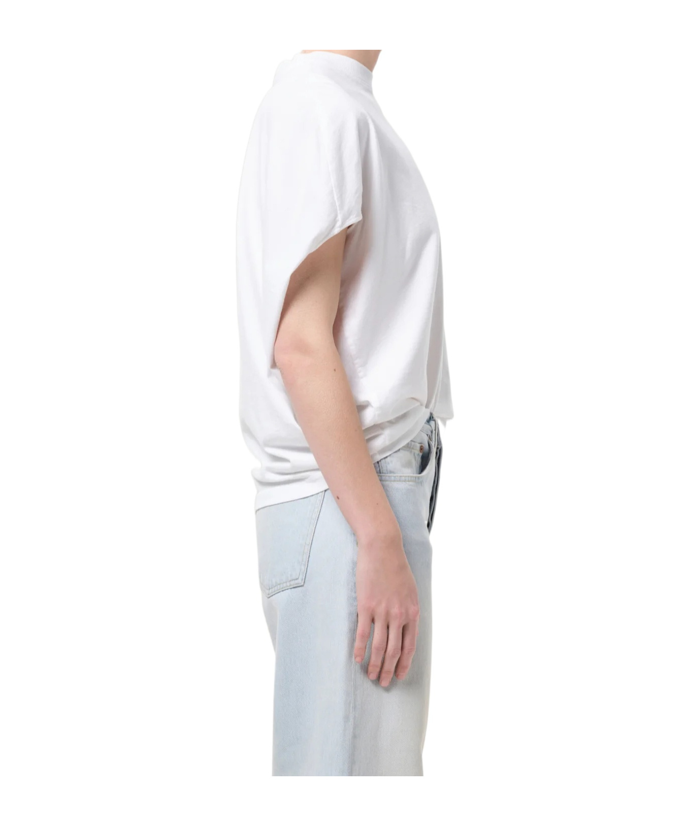Agolde Souline Ruched Sleeve T-shirt In White