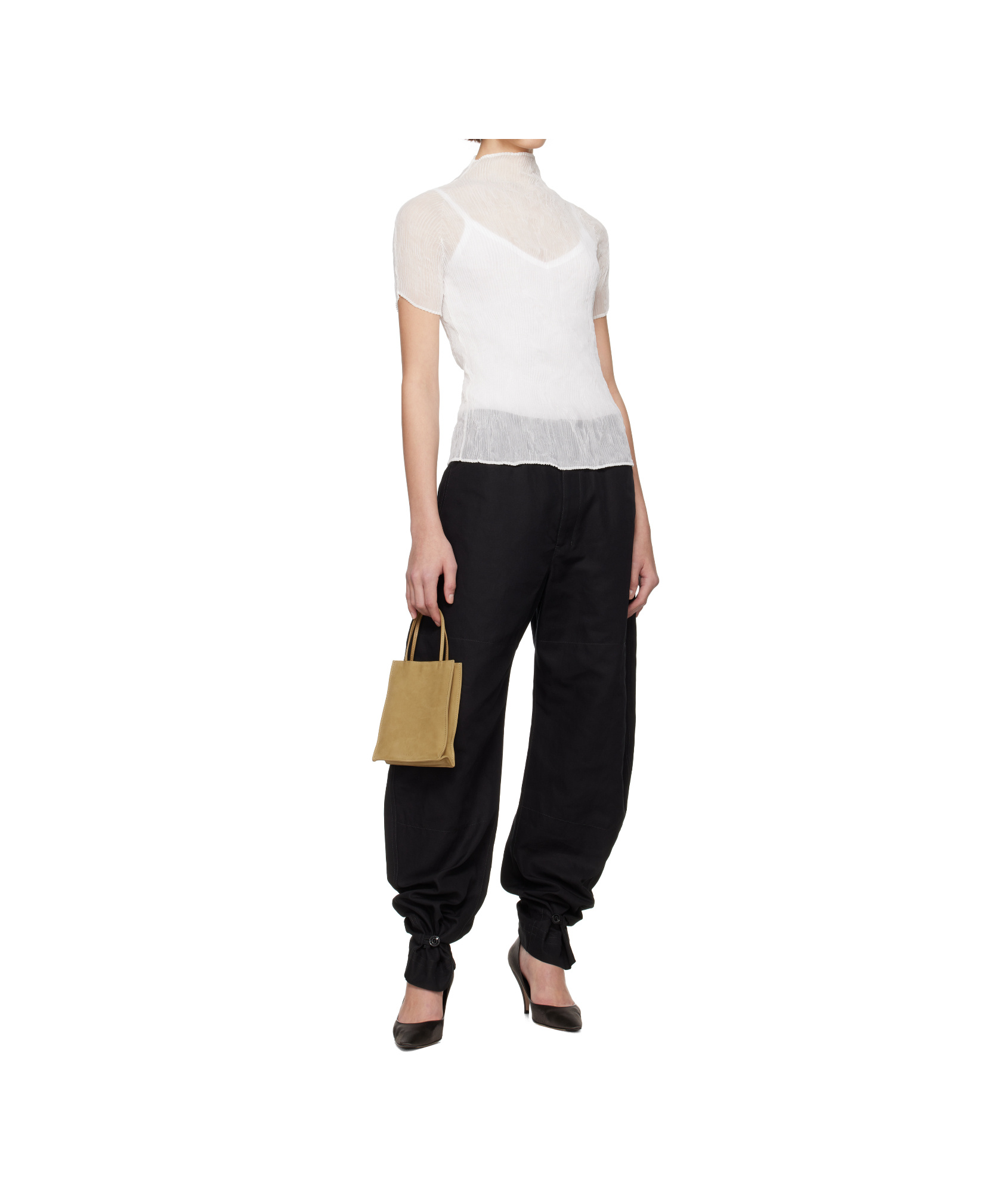 Issey Miyake White Chiffon Twist Bk/wt-56 Turtleneck In White