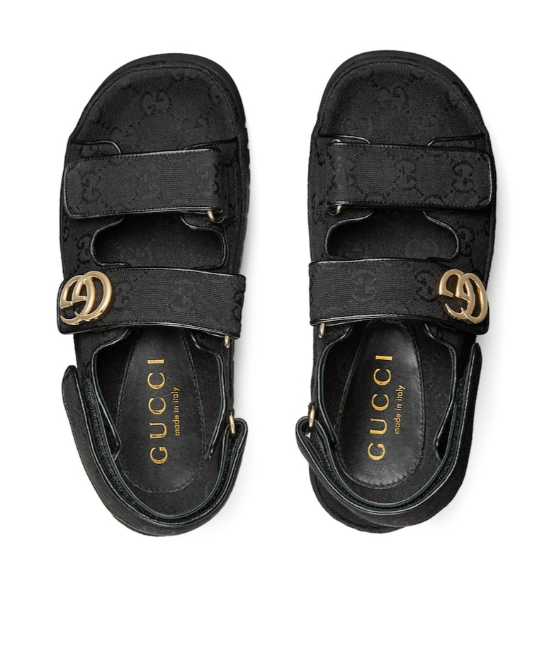 Gucci Double-strap Leather Sandals Gold-tone Hardware In Black