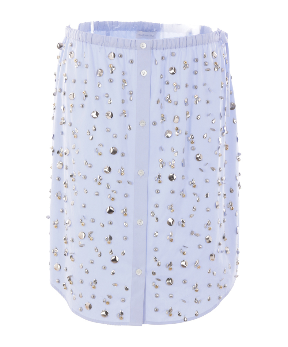 Dries Van Noten Embellished Elastic Waistband Skirt With Button Detailing In Blue