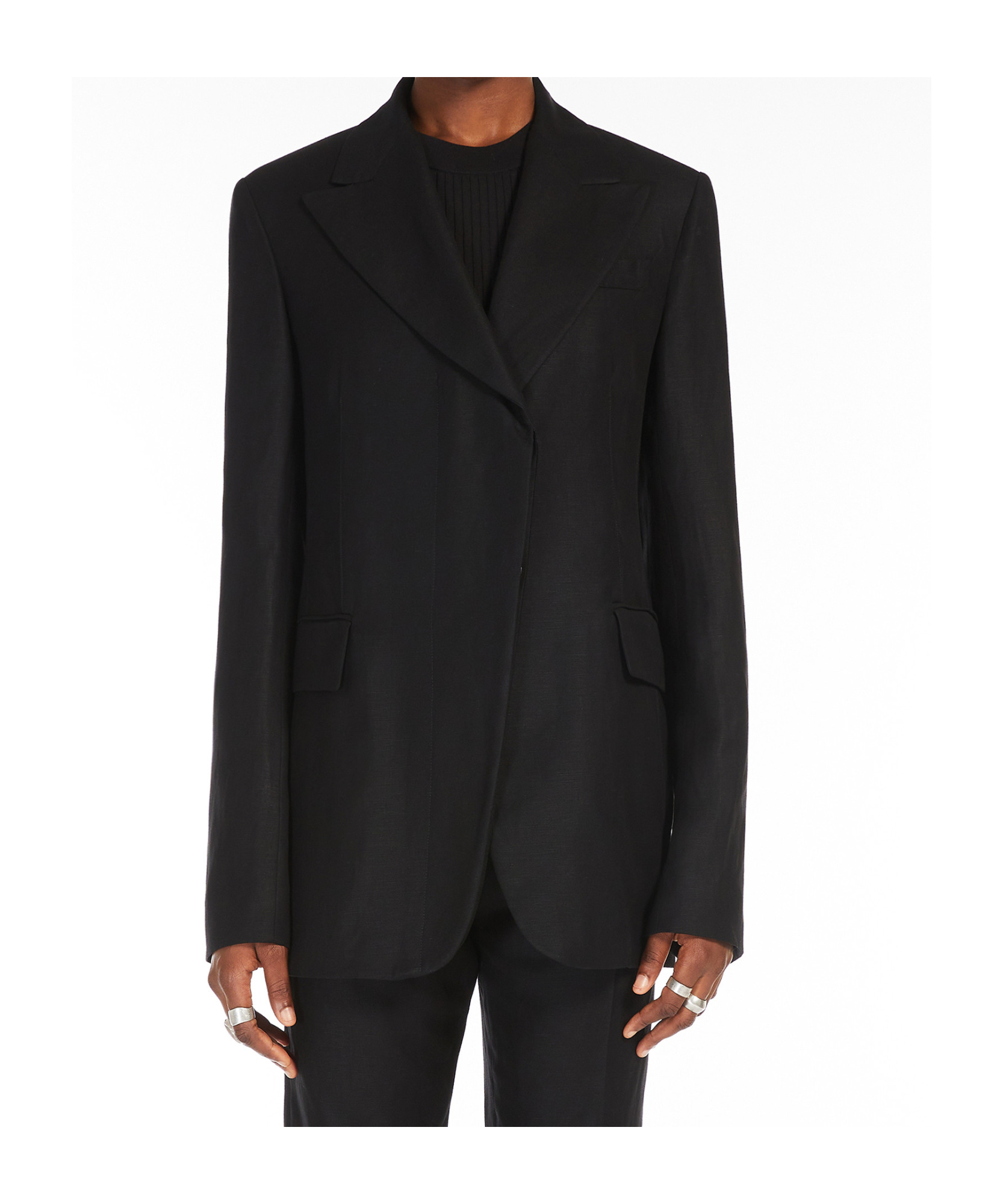 Sportmax Linen And Viscose Twill Blazer In Black