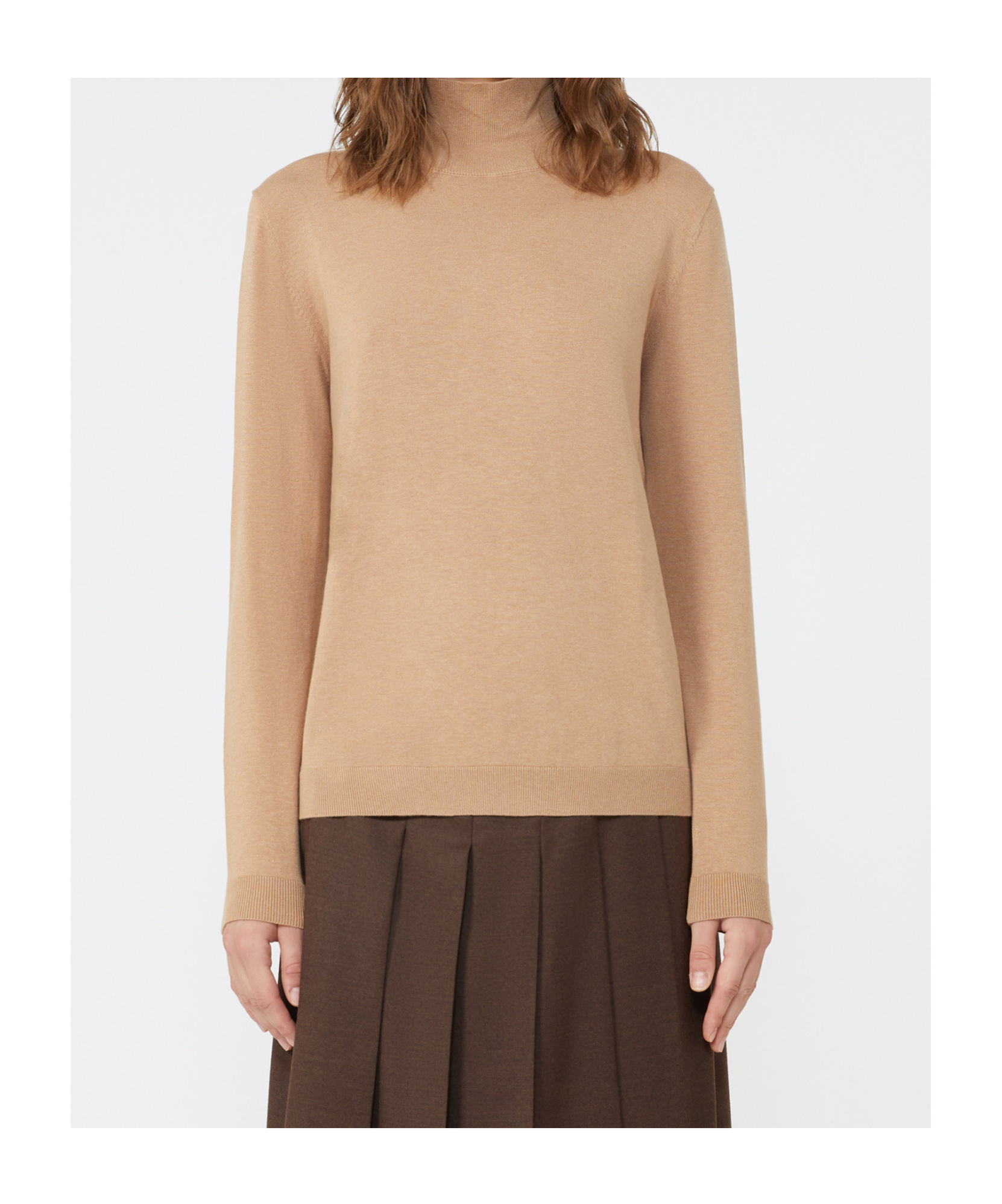 Weekend Max Mara Wool And Silk Knit Turtleneck In Brown