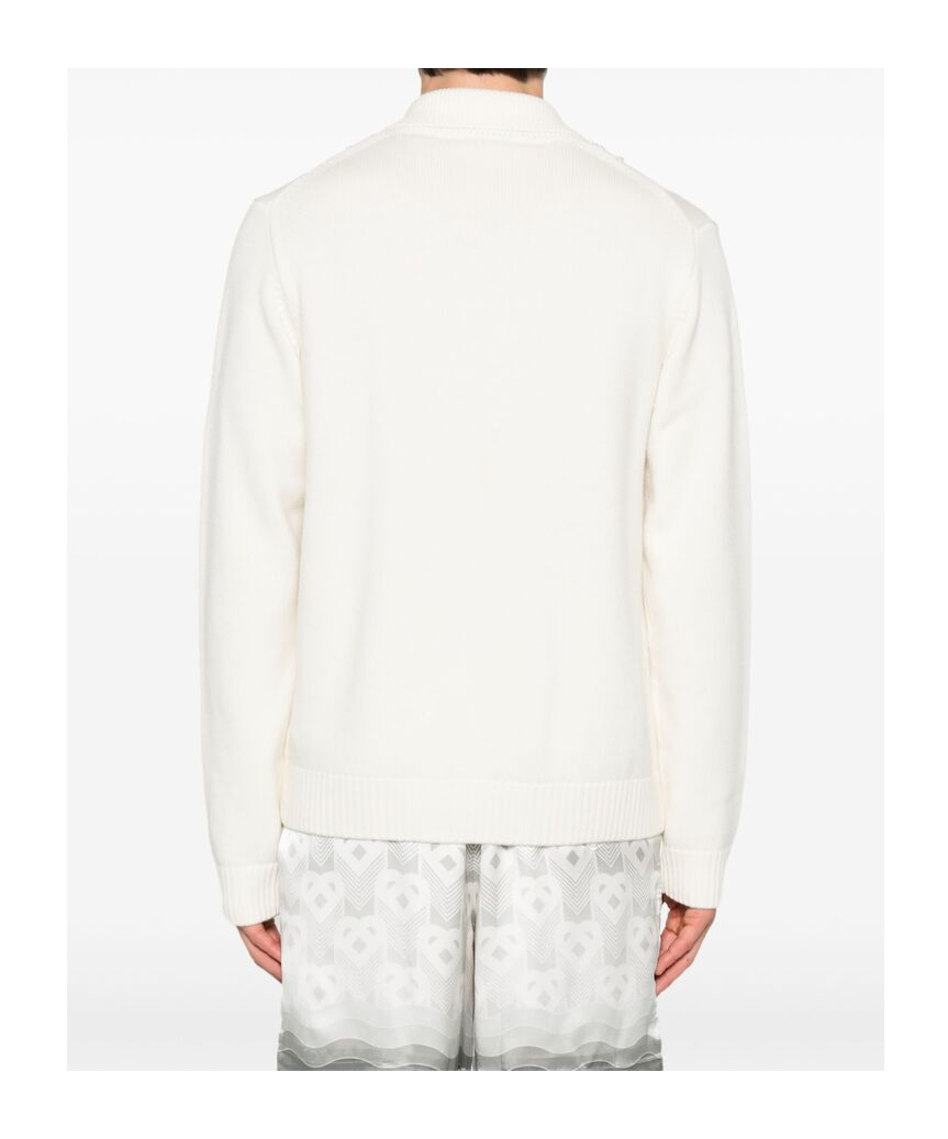 Casablanca Long-sleeved Lapel Knitted Cardigan In White