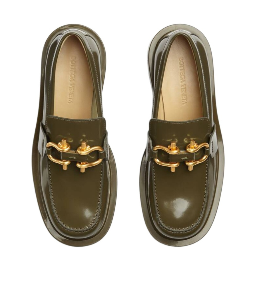 Bottega Veneta Round-headed Loafers With Thick Soles In Green