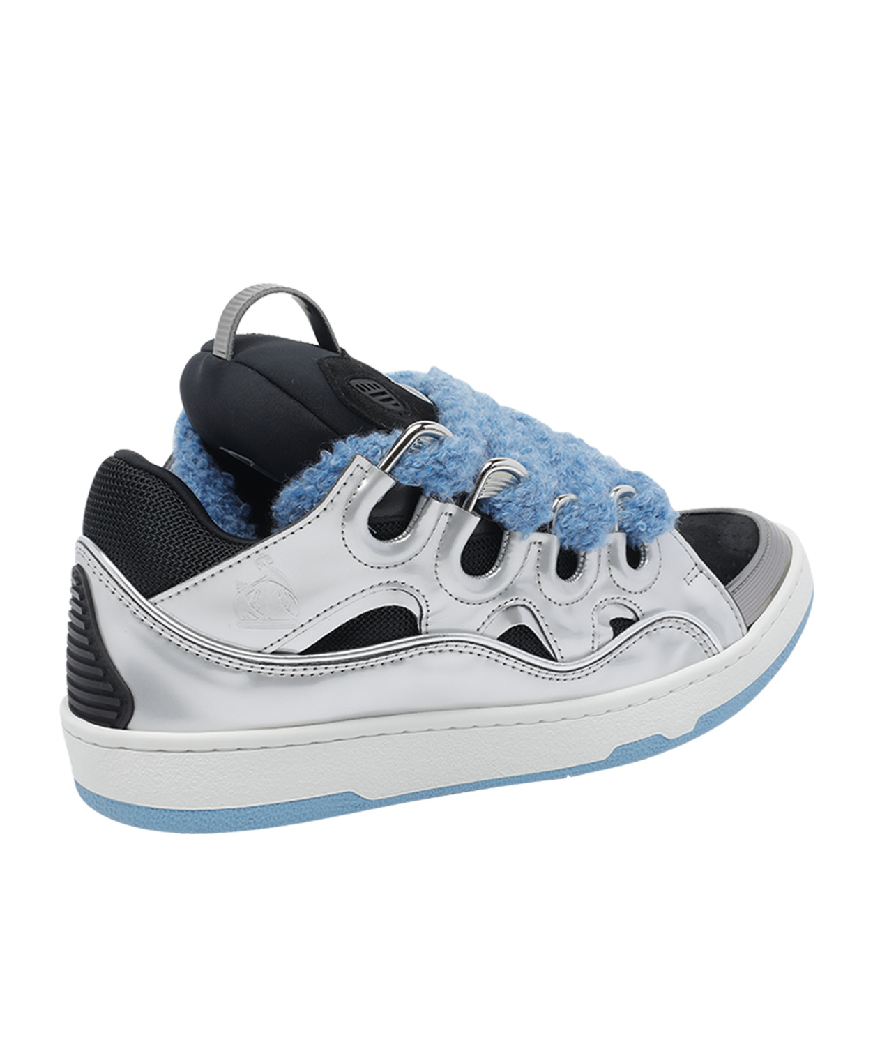 Lanvin Curb Metallic Leather Sneakers With Mesh Laces Shoes In White