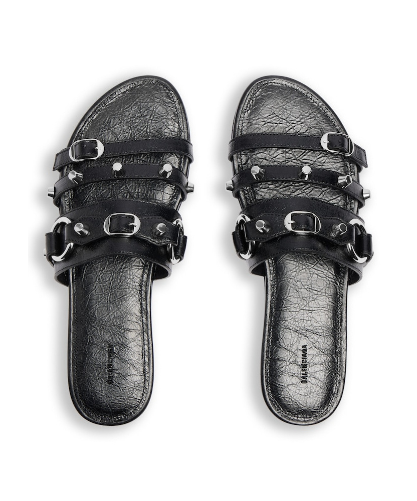 Balenciaga City Nappa Leather Flat Slides In Black