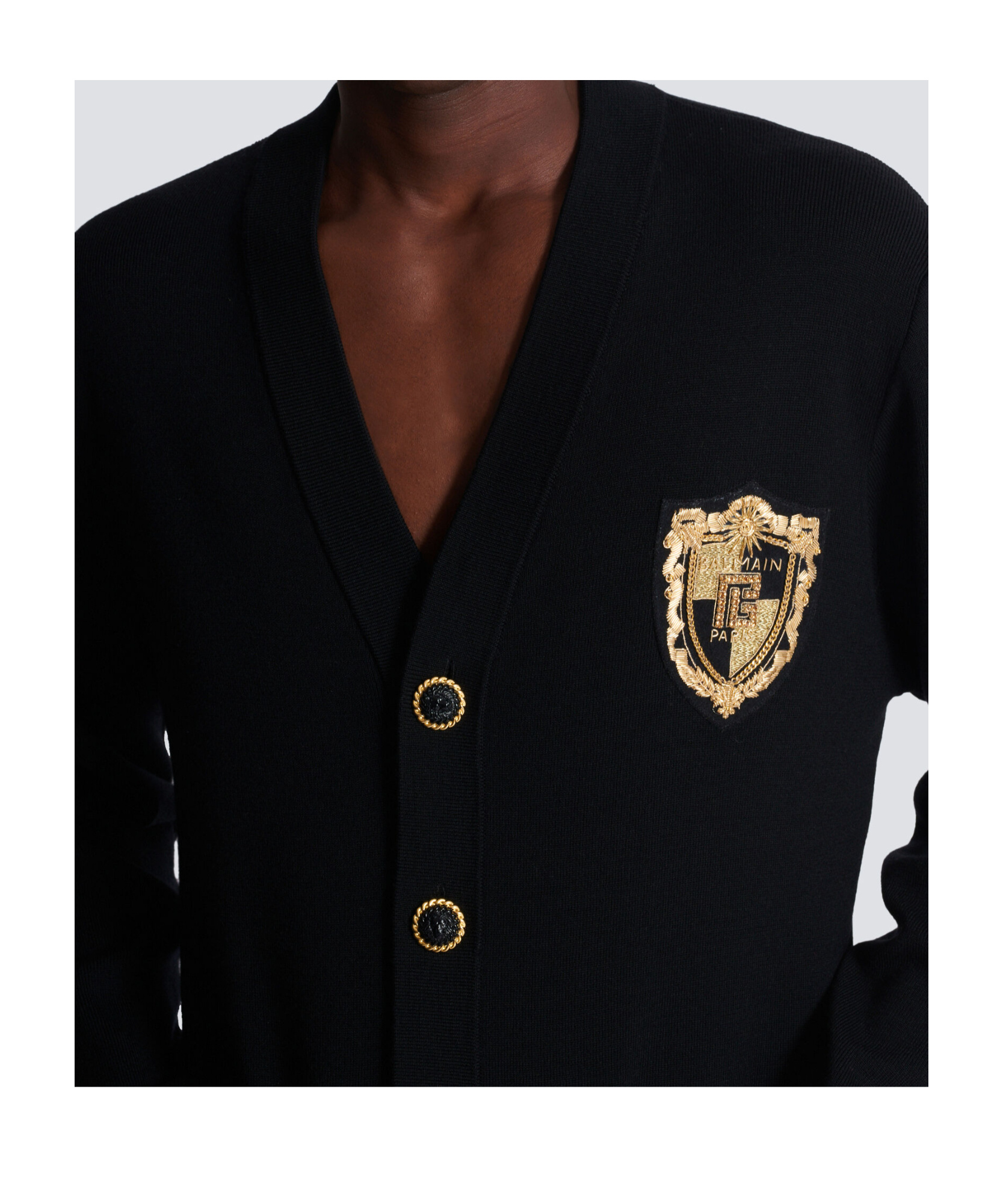 Shop Balmain Knit Cardigan With Embroidered Patch In Black