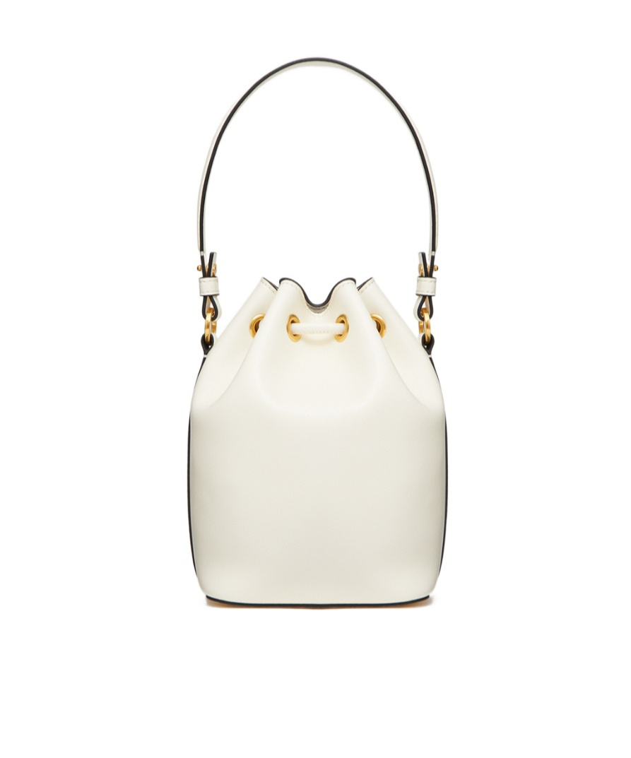Valentino Vlogo Bucket Bag Contrast Trim In White