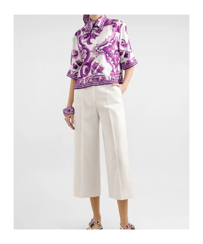 Dolce & Gabbana Silk Shirt With Maiolica Print In Multi