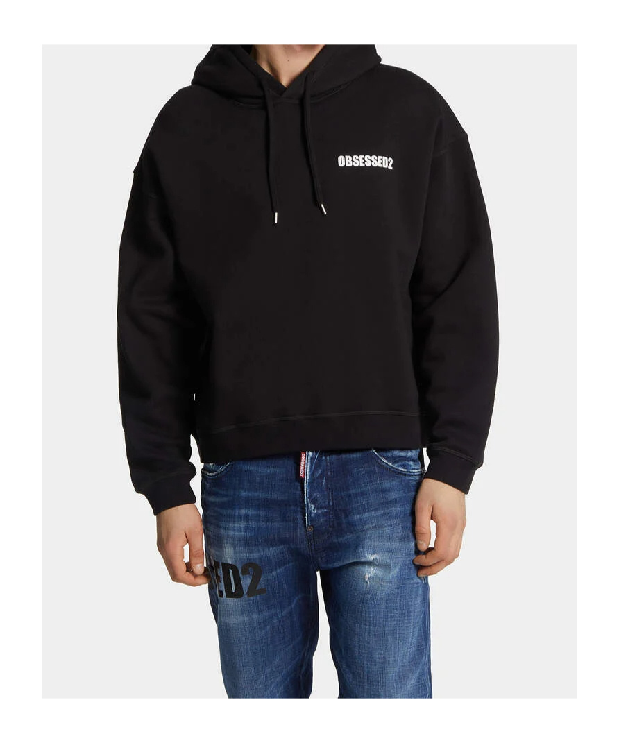 Dsquared2 Hooded Long Sleeve Cotton Sweatshirt In Black