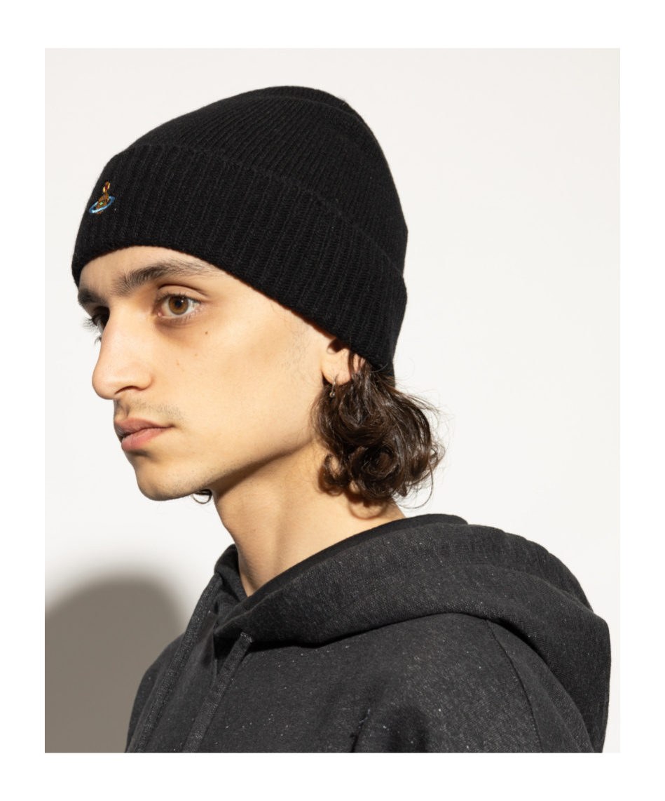 Vivienne Westwood Logo-embroidered Ribbed Wool Beanie In Black