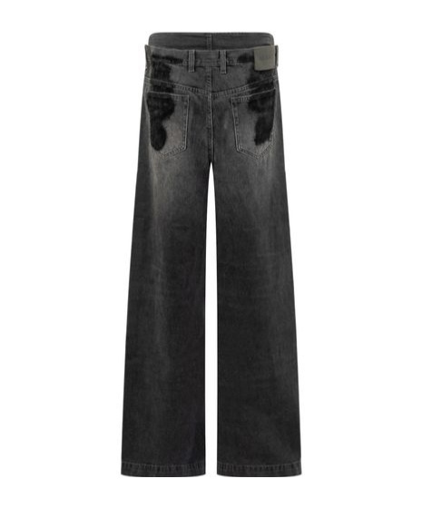 Attico Layered Waist Wide-leg Jeans In Black