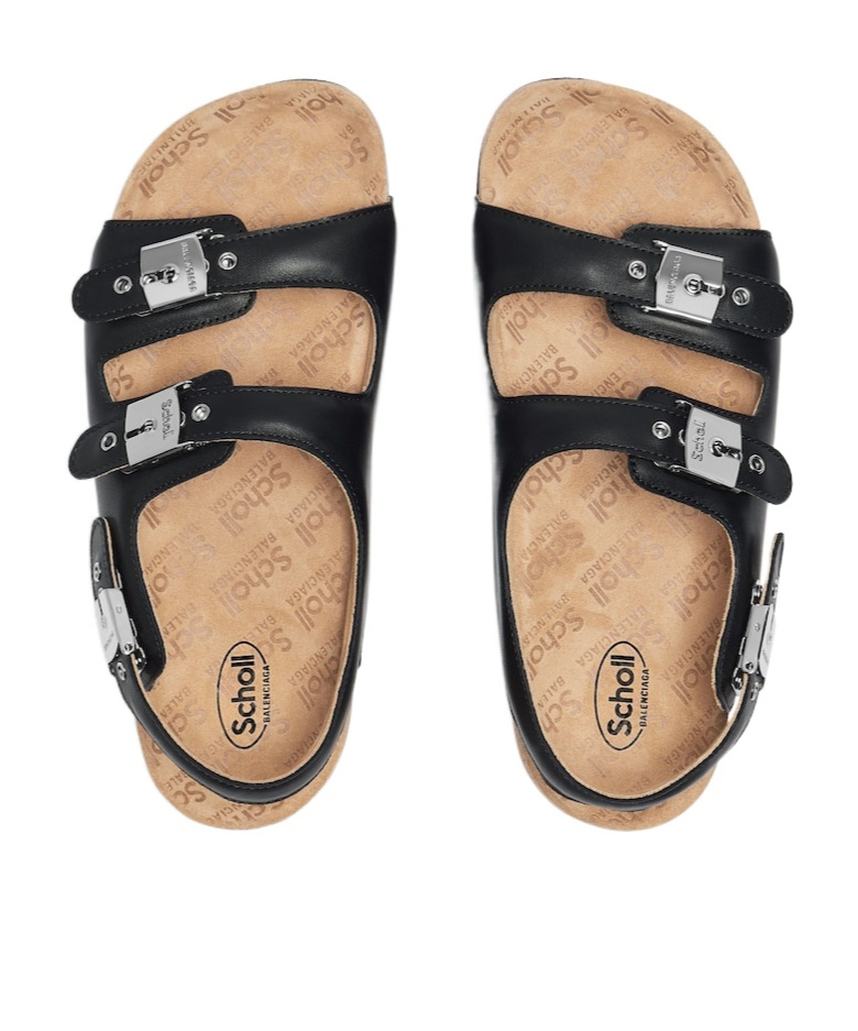 Balenciaga X Scholl Leather Sandals In Black