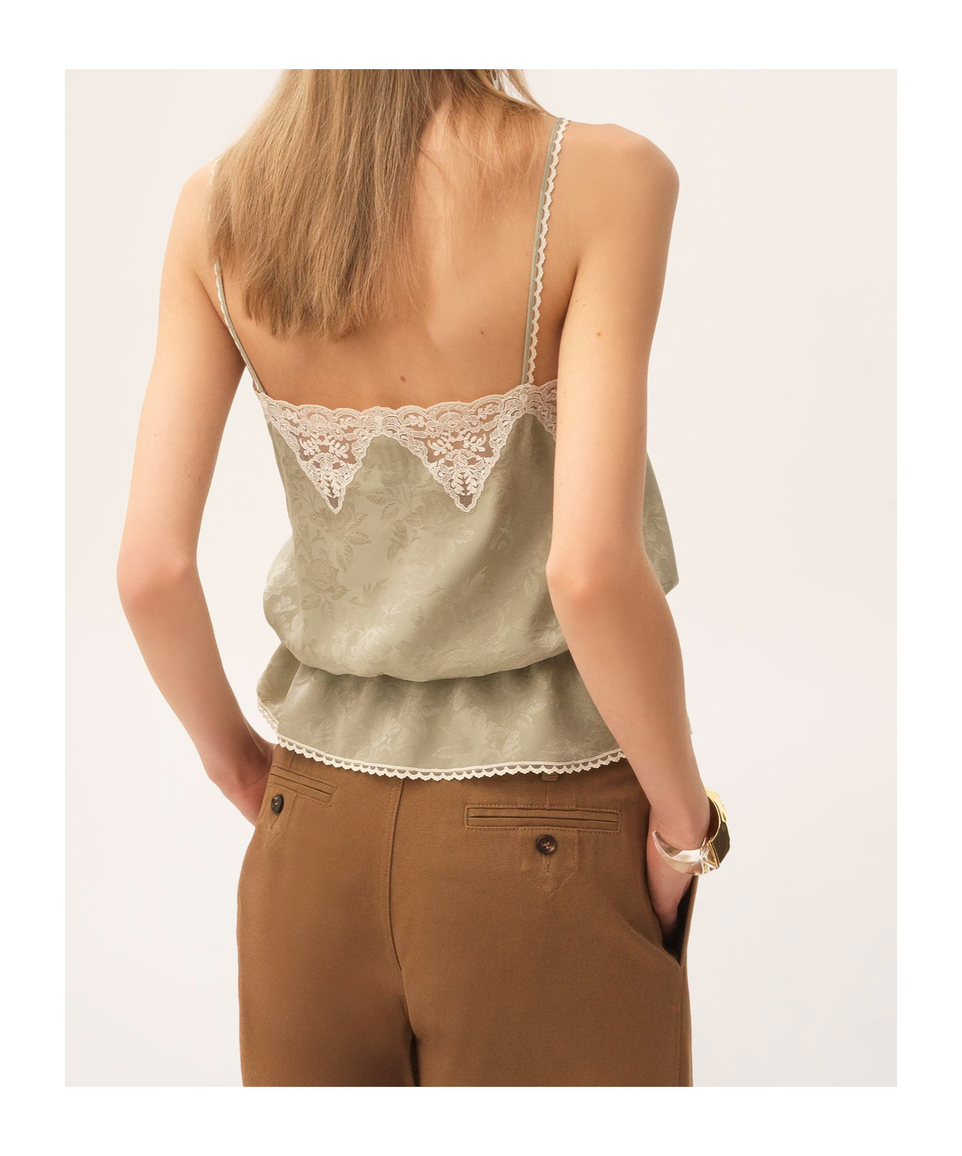 Chloé Silk Top With Drawstring Waist And Floral Pattern In Green