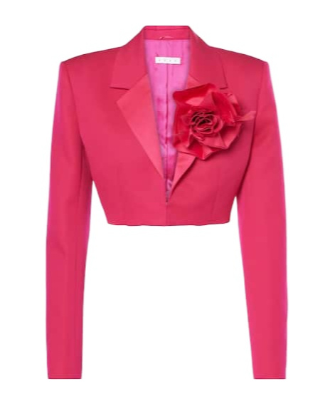 Area Floral-appliqué Cropped Wool Blazer In Pink