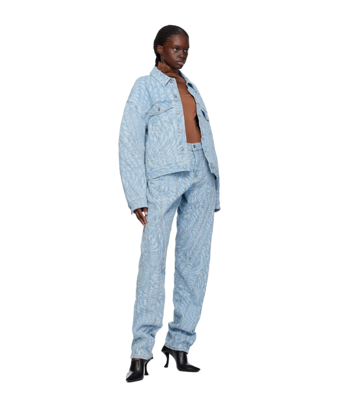 Mugler Star-print Denim Jacket In Blue