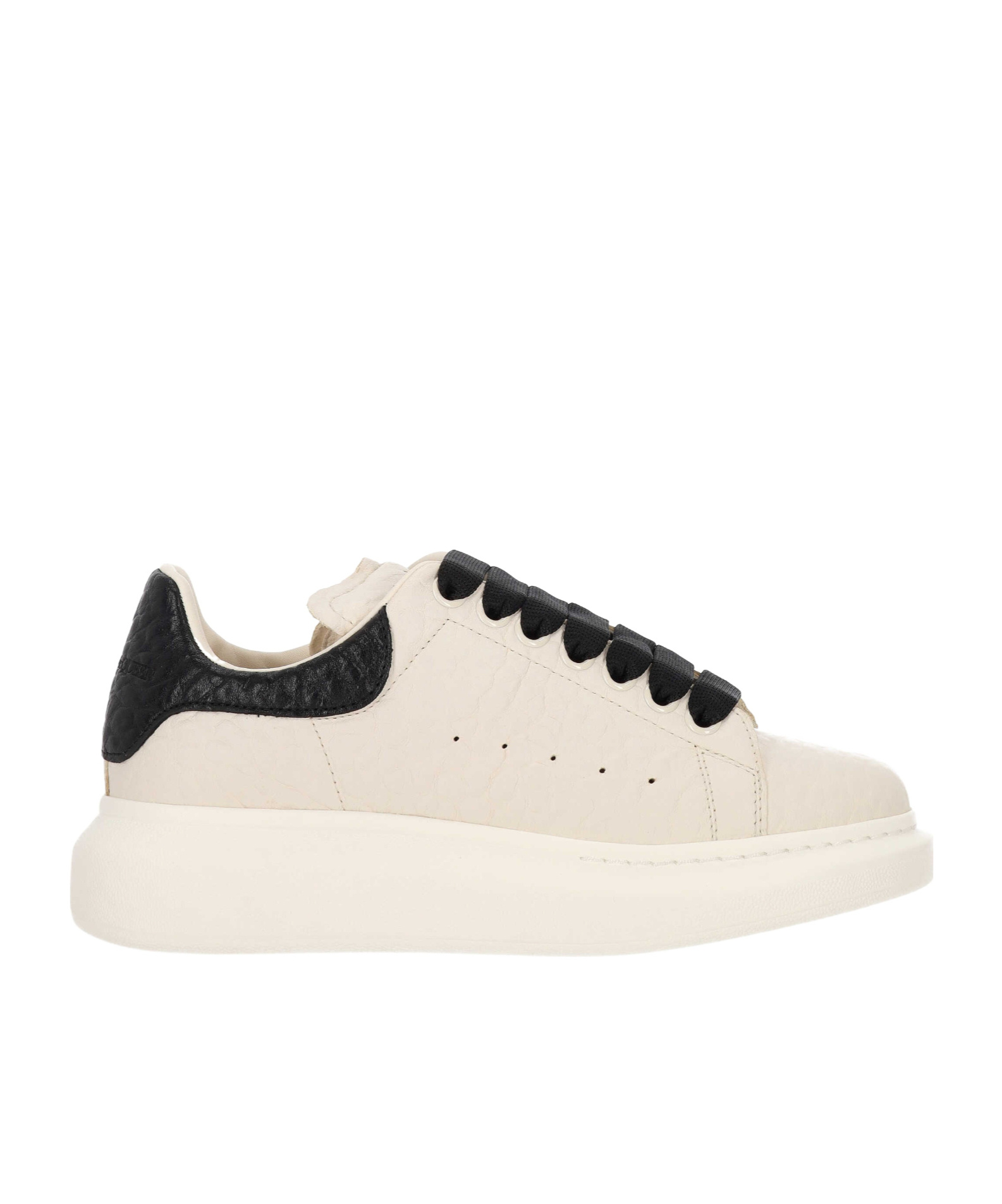 Alexander Mcqueen Ivory Leather Sneakers With Black Leather Heel In White