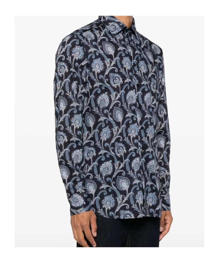 Etro Blue Cotton Shirt With All Over Paisley Print