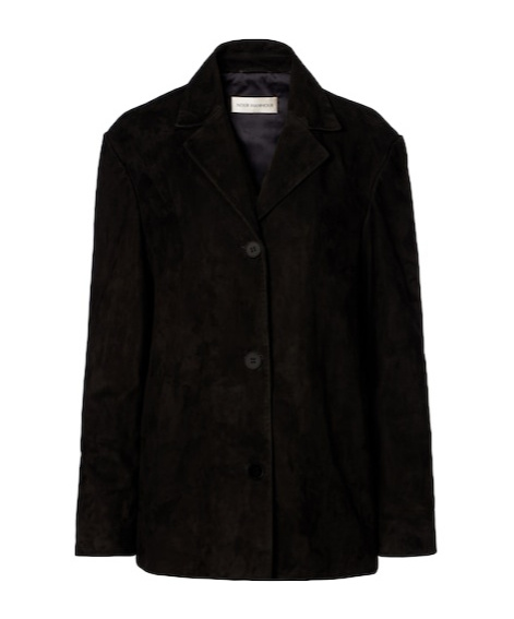 Nour Hammour Solid Suede Blazer In Black