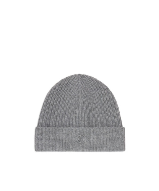 Celine Logo-embroidered Ribbed Cashmere Beanie In Gray