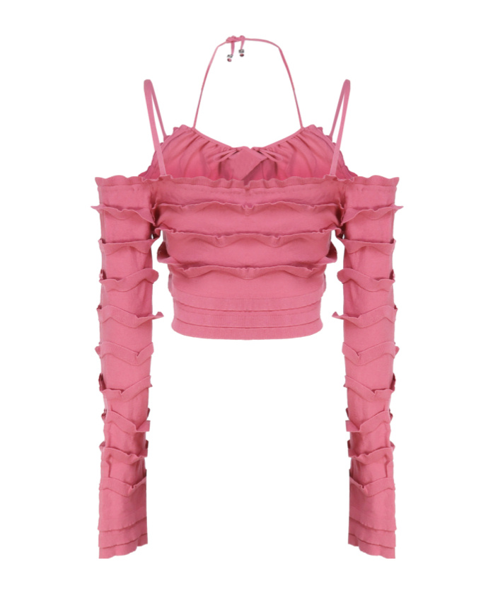 Blumarine Knit Top With Ruffles In Pink