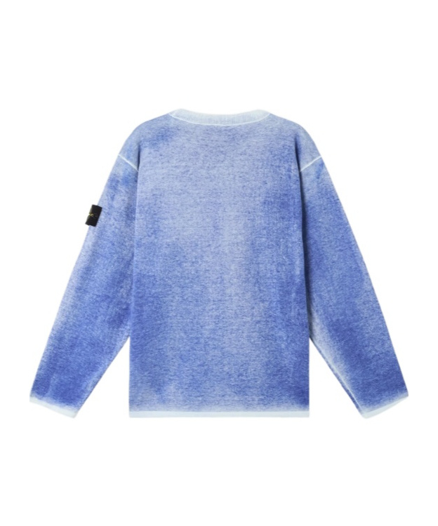 Stone Island Men's Raw Hand Light Cotton Crewneck Jumper With Airbrushed Interior Sweater In Blue