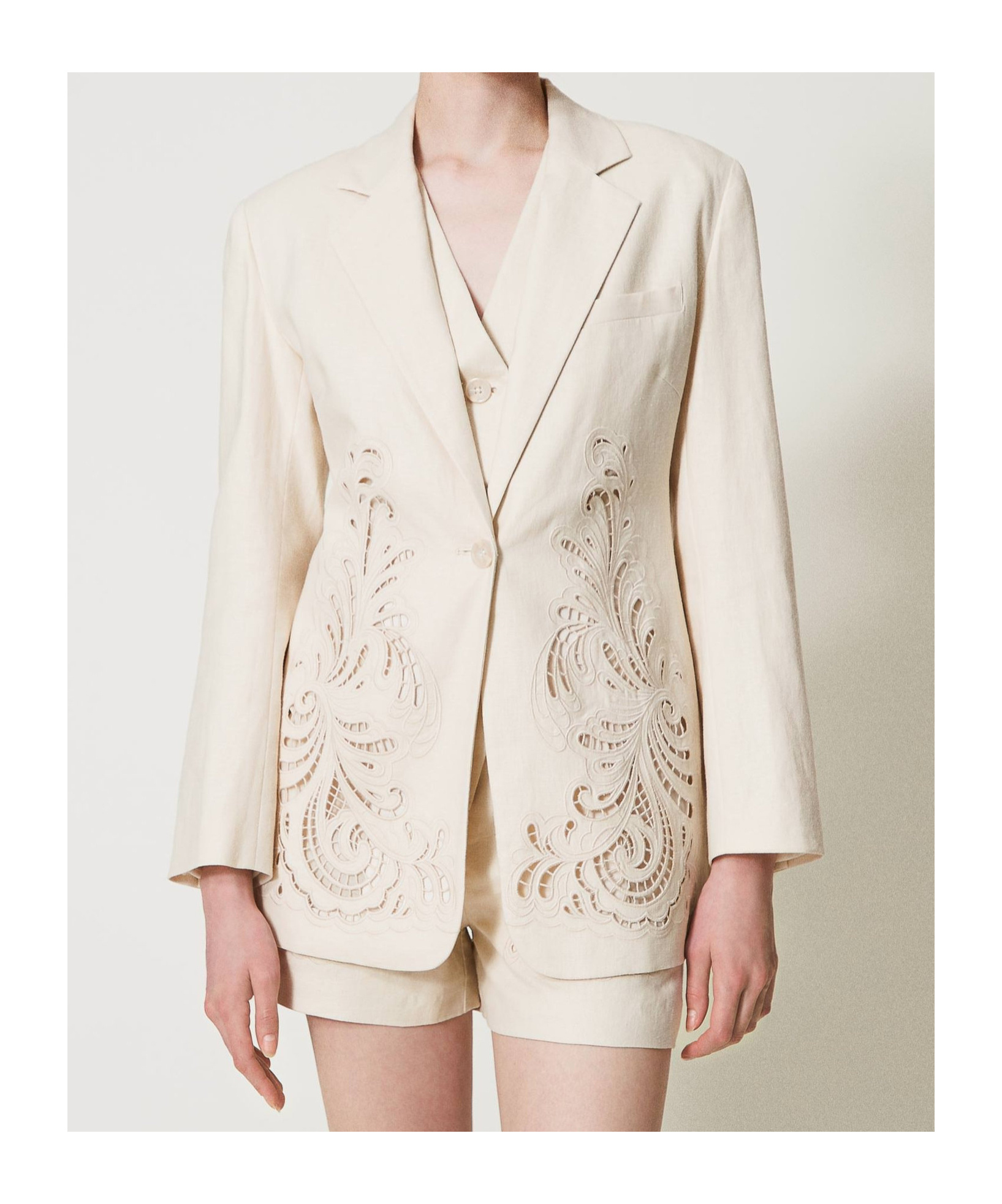 Shop Twinset Embroidered Blazer In White