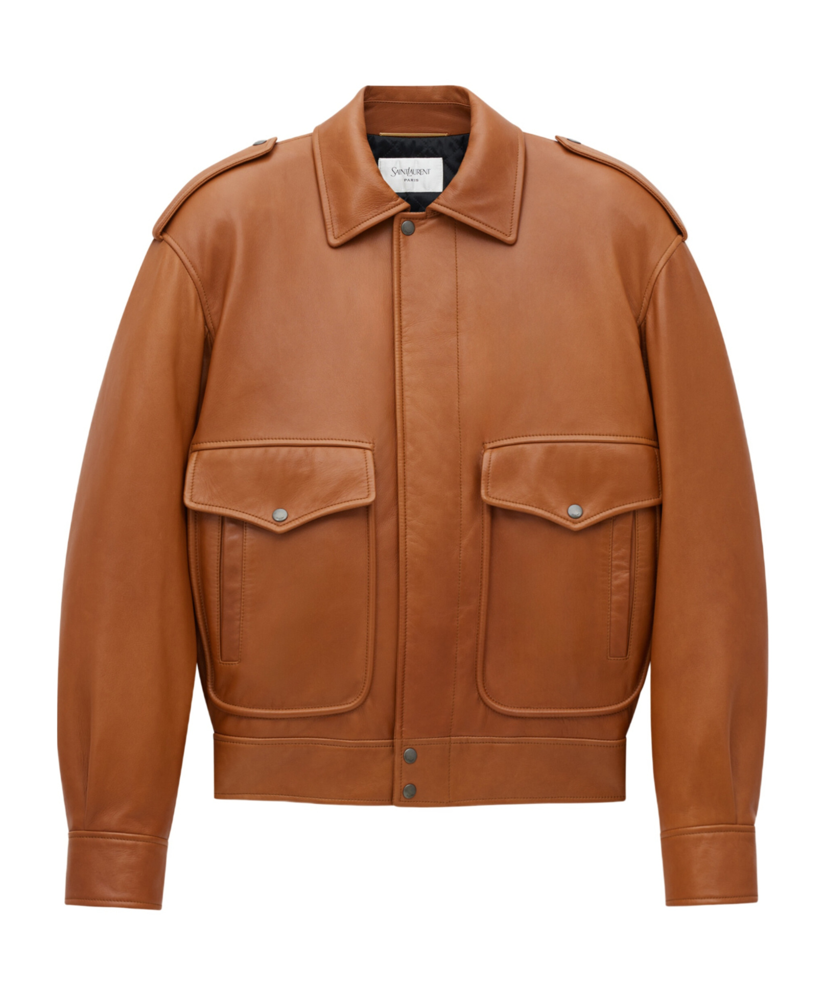 Saint Laurent Oversized Jacket In Shiny Plunged Lambskin In Brown