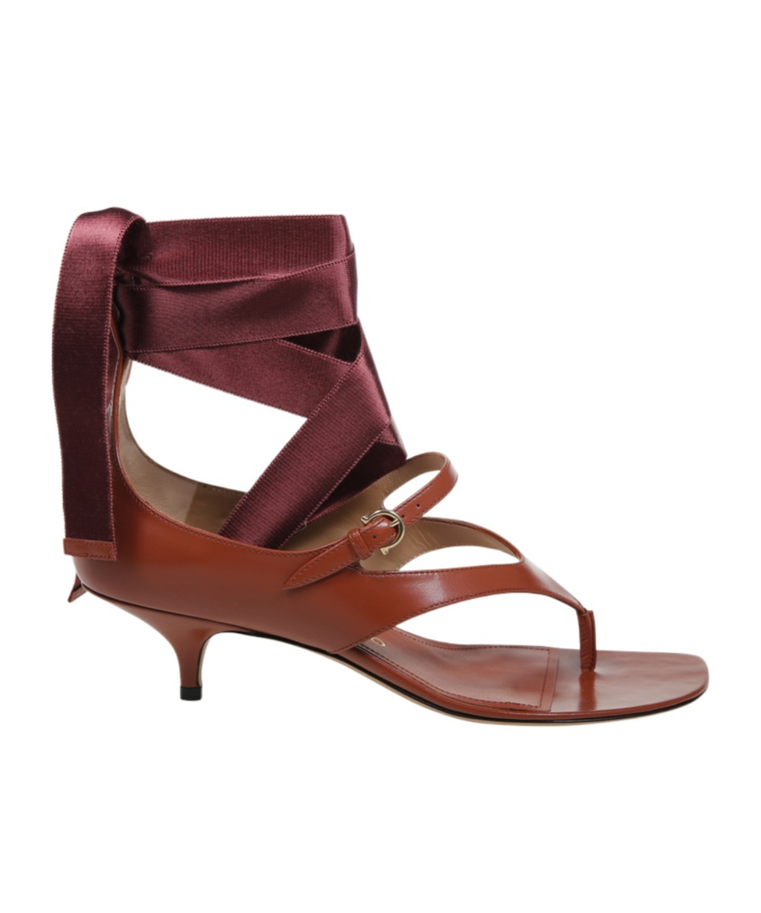 Ferragamo Leliu Leather Ankle-wrap Thong Sandals In Brown