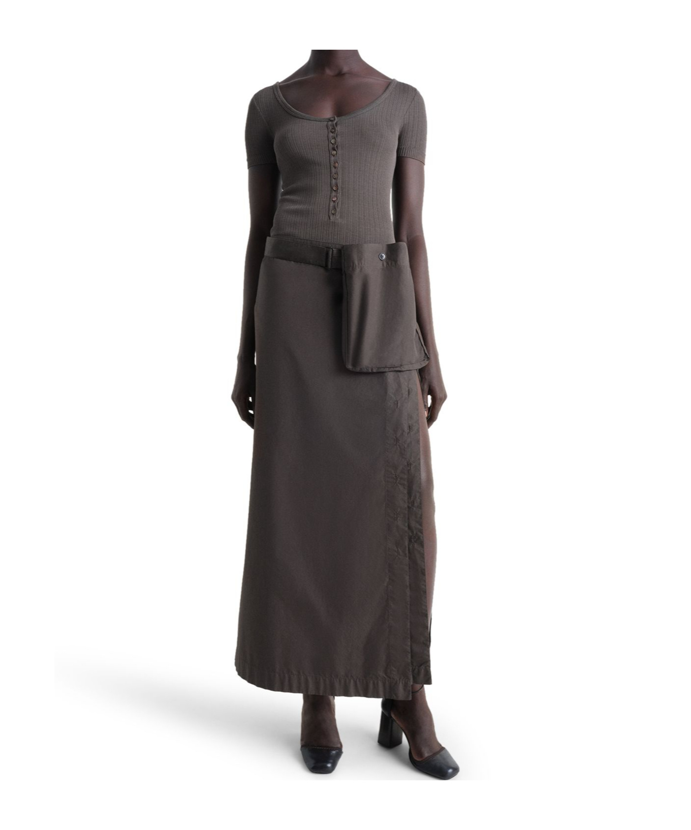 Shop Lemaire Buttoned Long Skirt In Brown