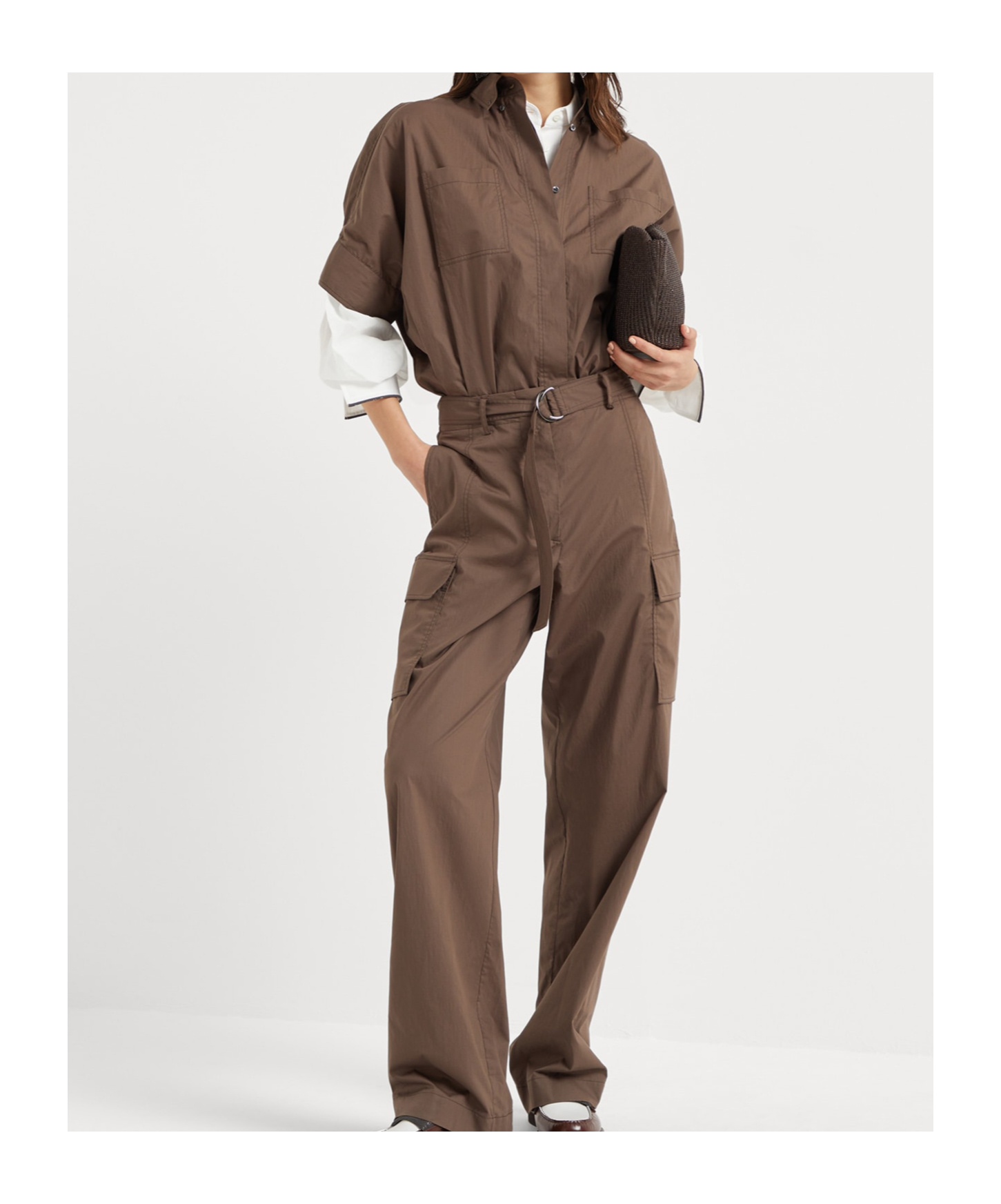 Brunello Cucinelli Short-sleeved Overalls In Chocolate-colored