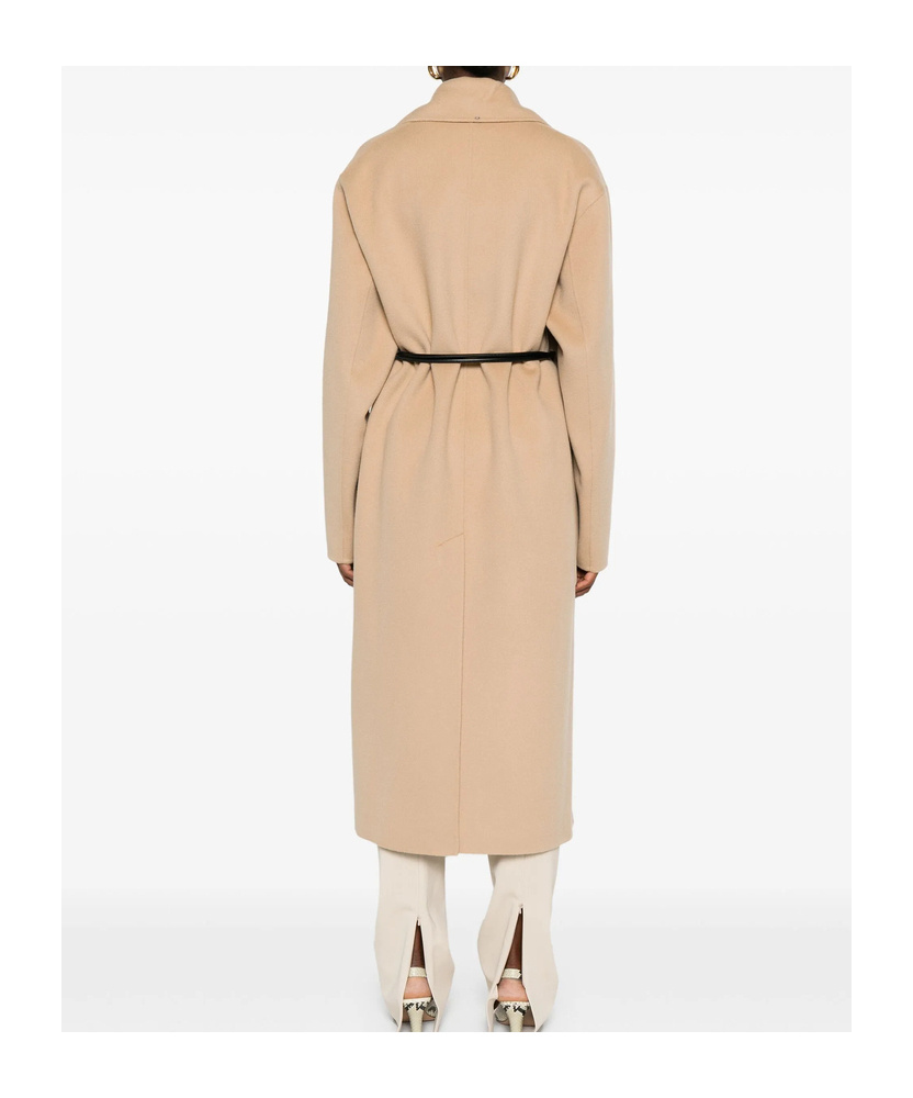 Sportmax Long Length Belted Coat With Notched Lapels In Nude