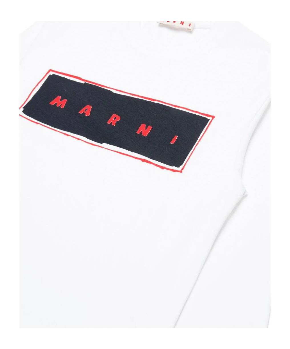 Shop Marni Logo-print Long-sleeve Shirt In White