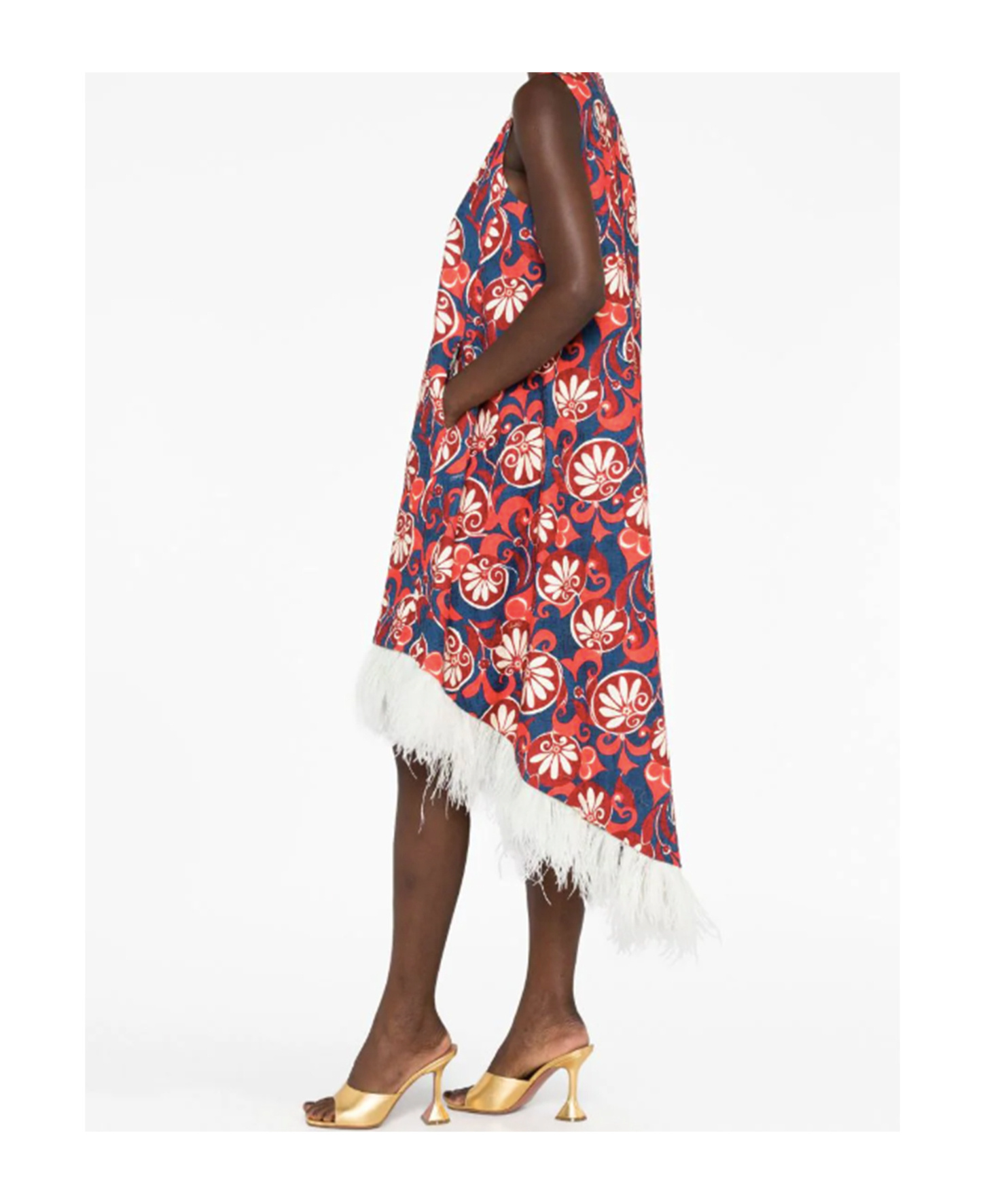 La Doublej La Scala Feather-trim Midi Dress In Blue